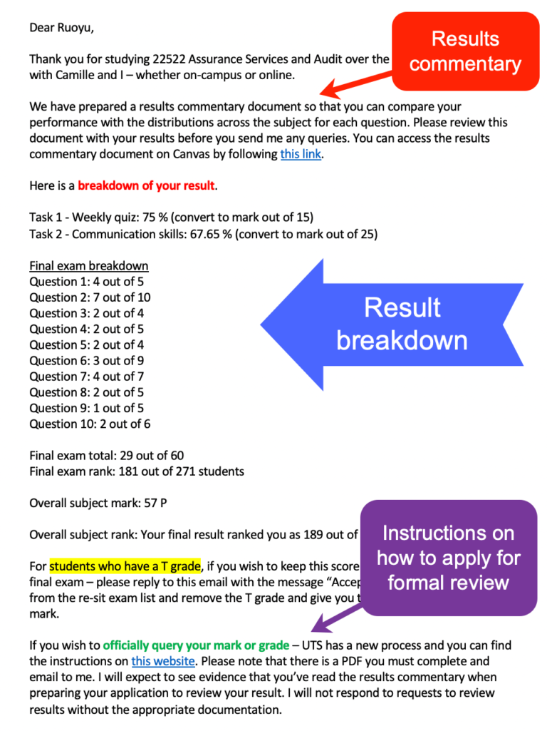 Providing Post results Feedback To Students Mark Breakdowns And